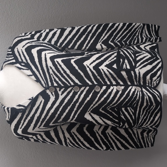 Chico's Sweaters - Chico's Size Small Black and White Stripe Silk Blend Sweater Silver Buttons